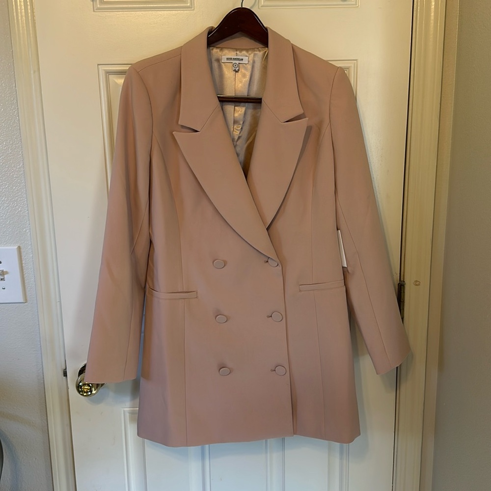 Good American Suit Exec Long Sleeve Blazer Minidress Pink Size 3 (L) $235 NWT